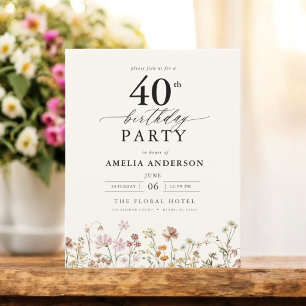 Budget Floral Wildflower 40th Birthday Invitation
