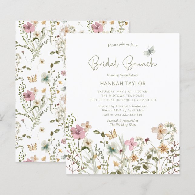 Budget Floral Wildflower Bridal Brunch Invitation (Front/Back)