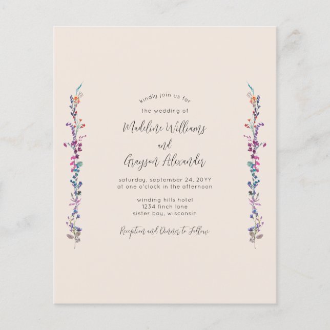 Budget Floral Wildflower Wedding Invitation (Front)