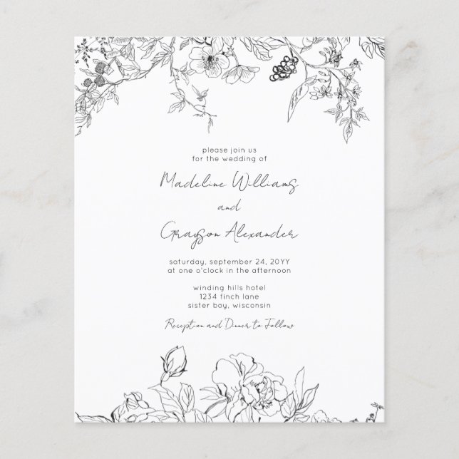 Budget Floral Wildflower Wedding Invitation (Front)
