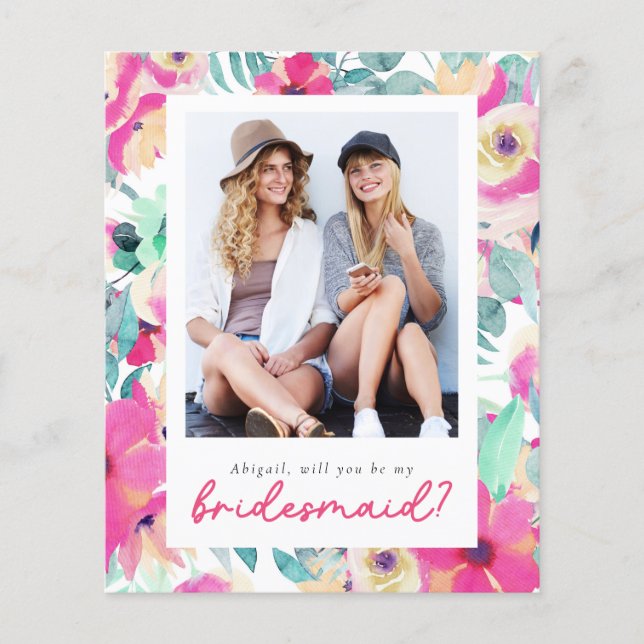 Budget Floral Will You Be My Bridesmaid? Card (Front)