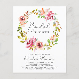 Budget Floral Wreath Bridal Shower Invitation