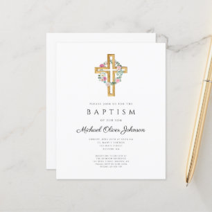 Budget Floral Wreath Cross Baptism Invitation