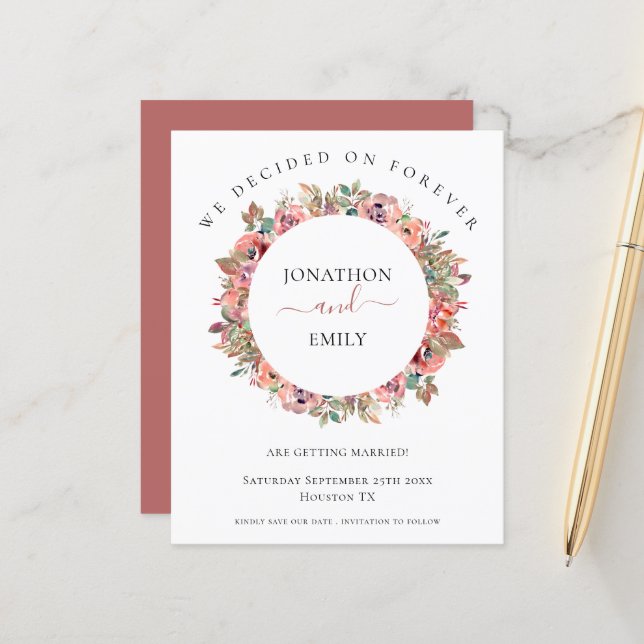 Budget Floral Wreath Wedding Save the Date (Front/Back In Situ)