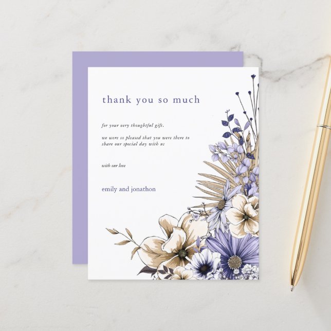 Budget Florals Foliage Lilac Wedding Thank You (Front/Back In Situ)