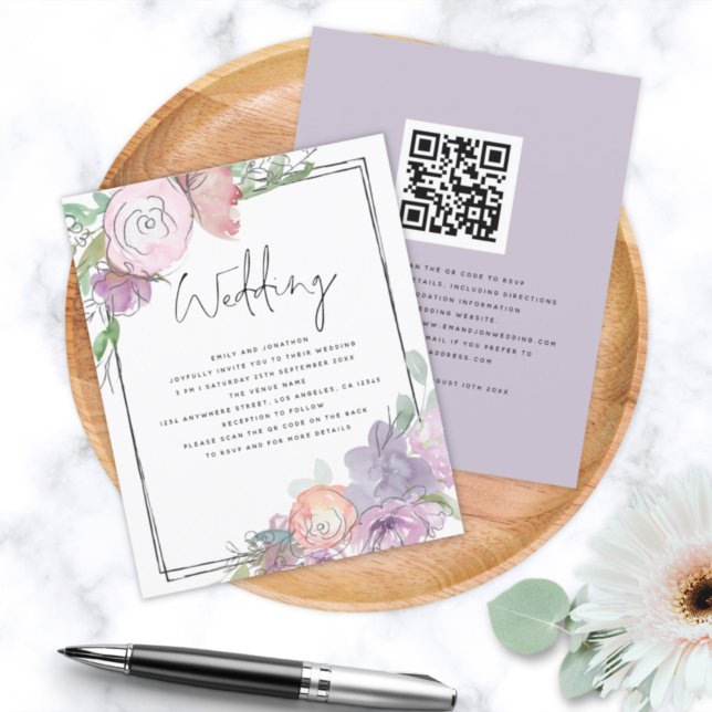 BUDGET Florals Scribbly Frame QR Wedding Invite (Creator Uploaded)