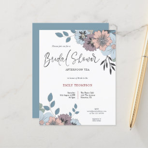 Budget Florals Script Bridal Shower Tea Invitation