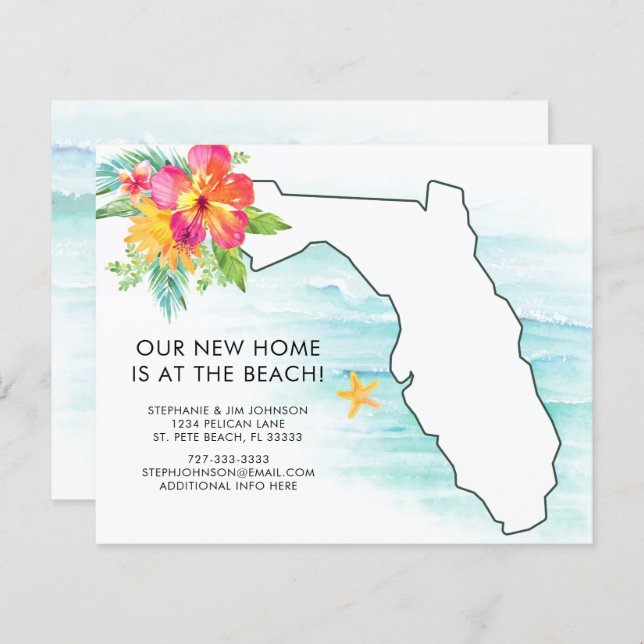 Budget Florida Map Floral New Address Card (Front/Back)