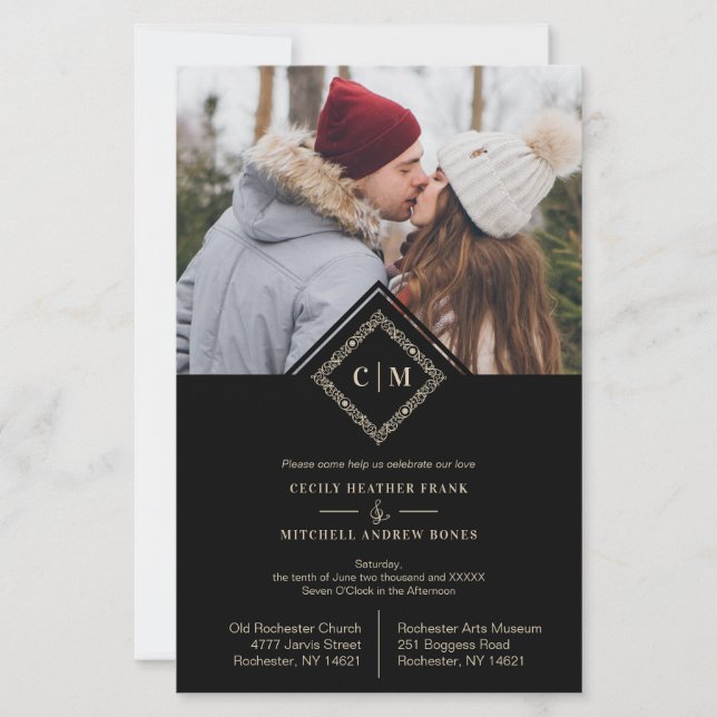 Budget Flourish Black Luxury Wedding Initials (Front)