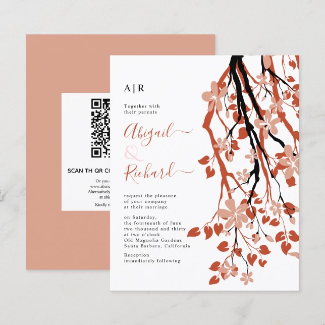 BUDGET Flowers QR code RSVP wedding invitation (Front/Back)