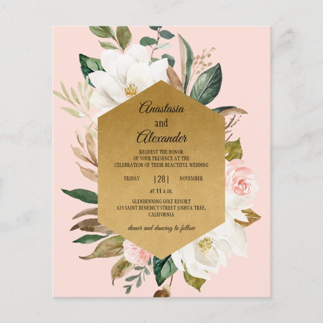 Budget/Flowers Wedding invitation. Invitation Flye Flyer (Front)