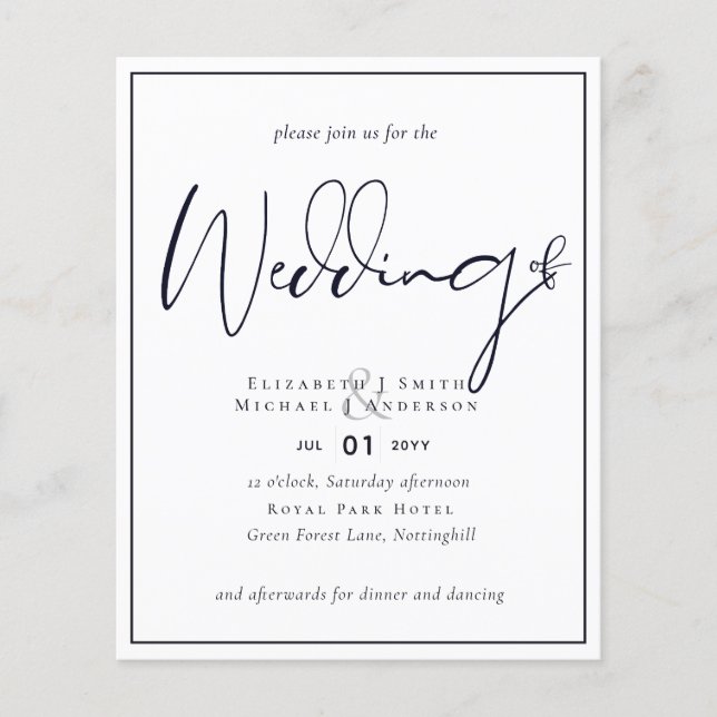 BUDGET Flyer Paper Midnight Blue Wedding Invite (Front)