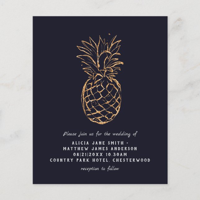 BUDGET Flyer Paper Tropical Go;d Navy Wedding (Front)