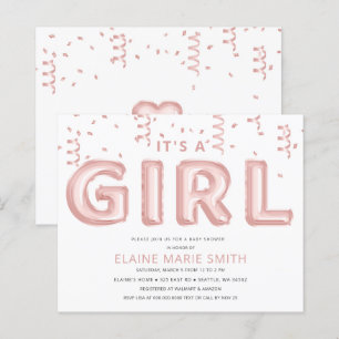 Budget Foil Balloons Girl Baby Shower Invitation