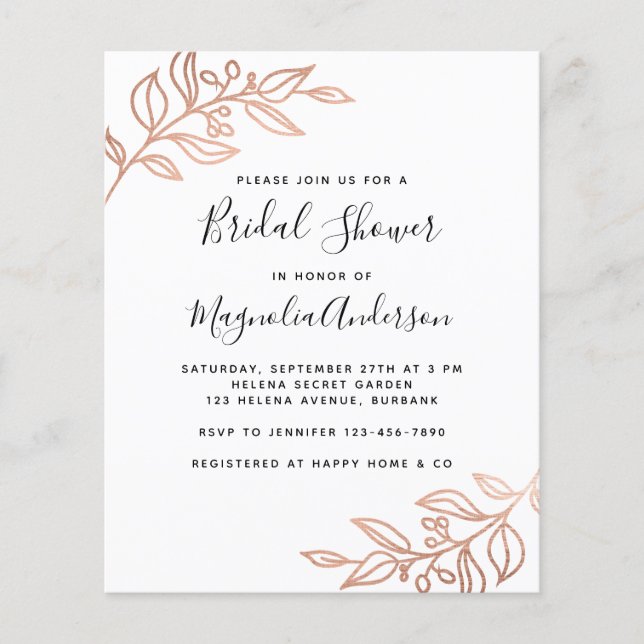 BUDGET Foil Botanical Bridal Shower Invitation (Front)