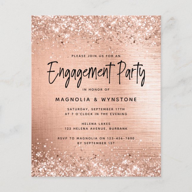 BUDGET Foil Glitter Engagement Party Invitation (Front)