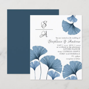 Budget Foliage Blue & White Wedding Invitation