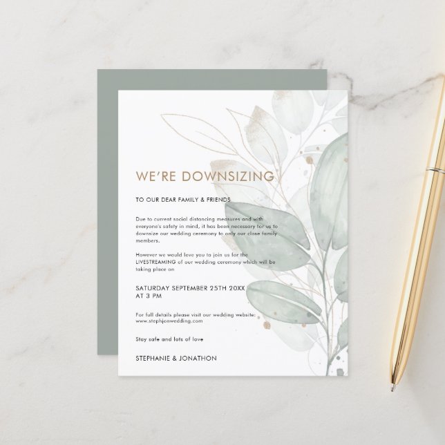 Budget Foliage Downsizing Wedding Invitation (Front/Back In Situ)