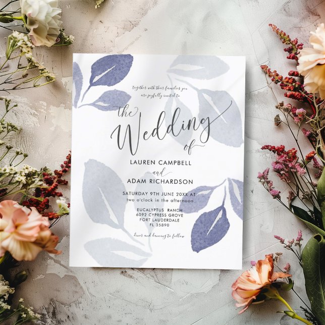 Budget Foliage Dusty Blue Wedding Invitation (Creator Uploaded)