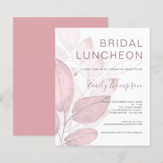 Budget Foliage Dusty Rose Bridal Shower Invitation (Front/Back)