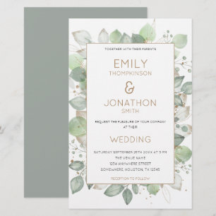 Budget Foliage Gold Sage Wedding Larger Invitation