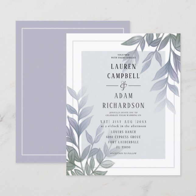 Budget Foliage Purple Lilac Wedding Invitation (Front/Back)