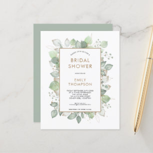 Budget Foliage Sage Gold Bridal Shower Invitation