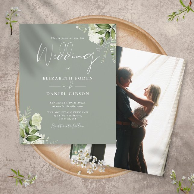 Budget Foliage Sage Green Photo Wedding Invitation (Creator Uploaded)