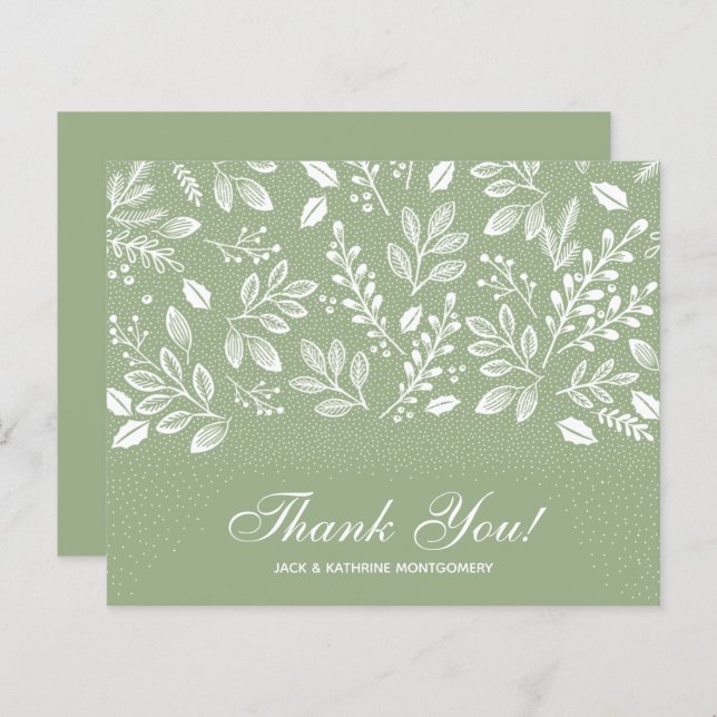 Budget Foliage Sage Green White Script Thank You (Front/Back)