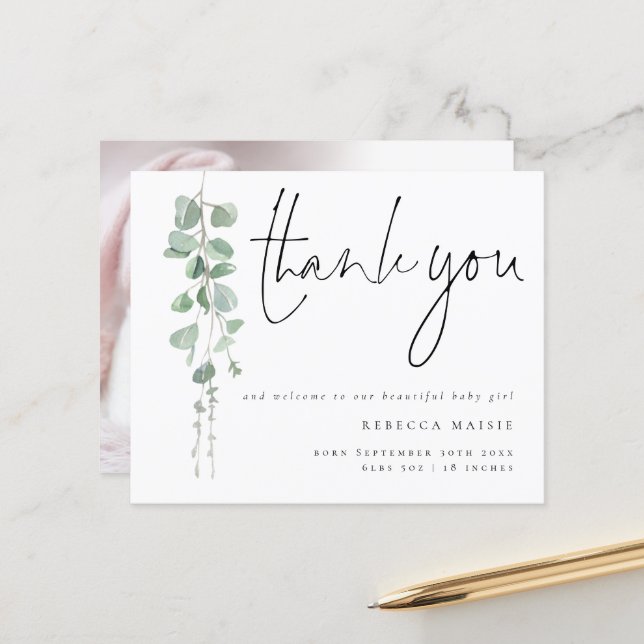 Budget Foliage Thanks Welcome Photo Birth Announce (Front/Back In Situ)