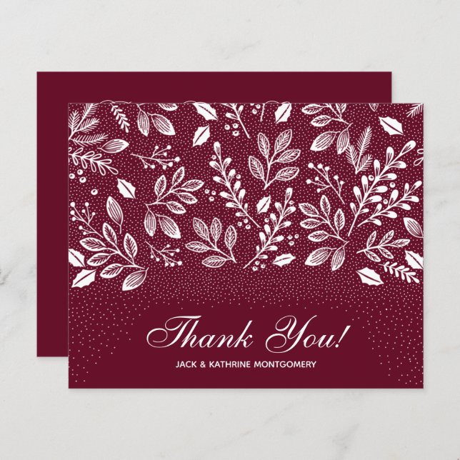Budget Foliage White Script Burgundy Thank You (Front/Back)