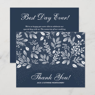 Budget Foliage White Script Navy Blue Thank You
