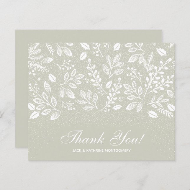 Budget Foliage White Script Pale Green Thank You (Front/Back)