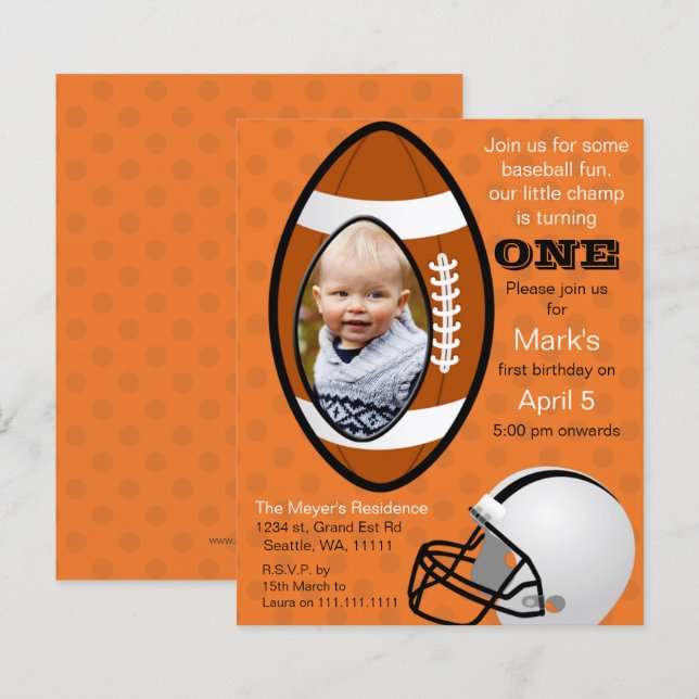 Budget Football Birthday Photo Invitation (Front/Back)