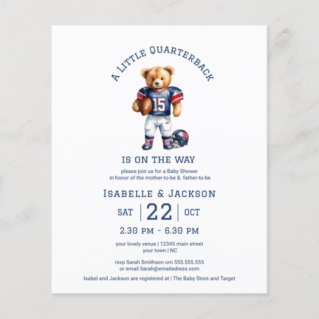 Budget Football Little Quarterback Baby Shower  (Front)