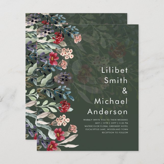 BUDGET Forest Green Burgundy Blue Floral Wedding (Front/Back)