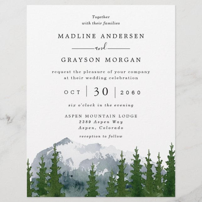 Budget Forest Mountain Wedding Invitation  (Front)
