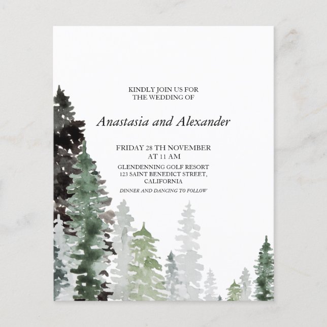 Budget/Forest- Wedding Invitation. Flyer (Front)