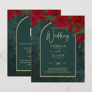BUDGET ForestGreen RED Roses Winter Wedding INVITE