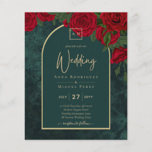 BUDGET ForestGreen RED Roses Winter Wedding INVITE Flyer