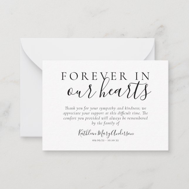 Budget Forever in Our Hearts Thank You Note Card (Front)
