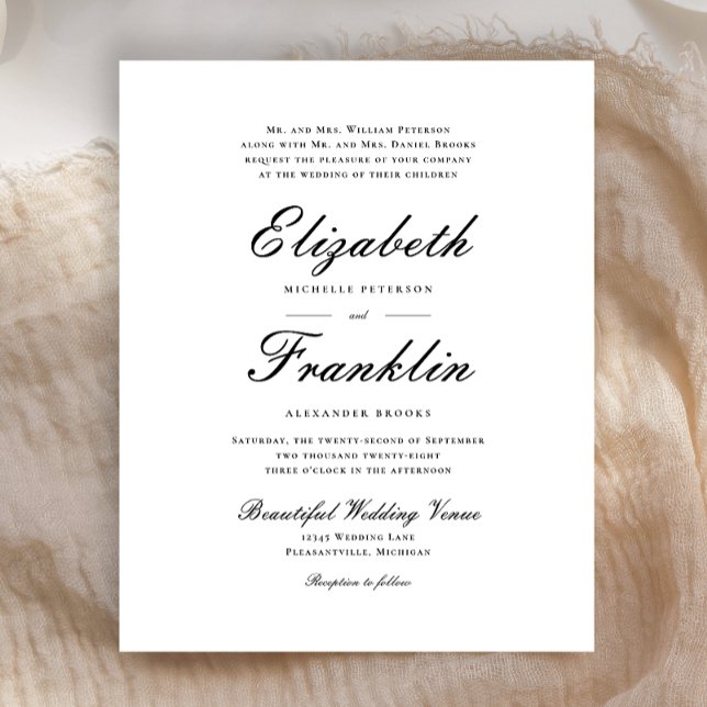 Budget Formal Black White Wedding Invitation (Creator Uploaded)