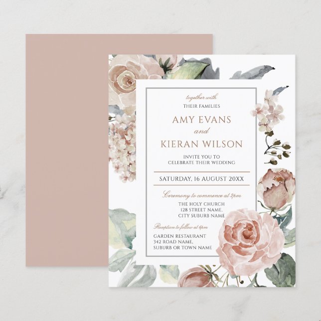 Budget Formal Elegant Floral Dusty Pink Wedding (Front/Back)