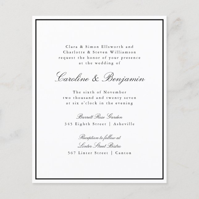 Budget Formal Script Border Wedding Invitation (Front)