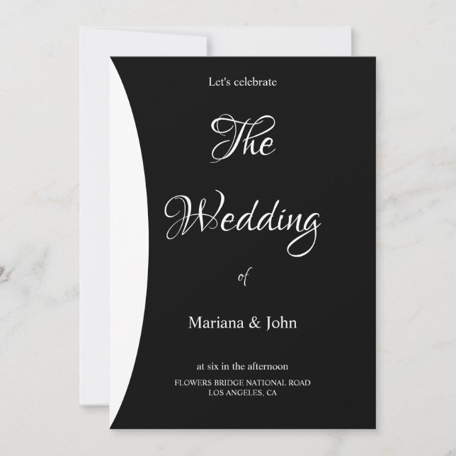 Budget Formal Simple Chic black and white wedding Invitation (Front)