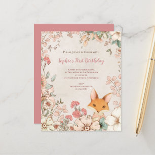 Budget Fox Floral Leaves 1st Birthday Girl