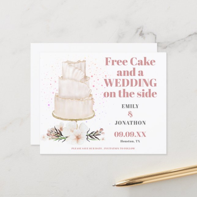 Budget Free Cake Wedding On Side Save The Date (Front/Back In Situ)