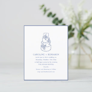 Budget French Blue Doodle Wedding Cake Invitation