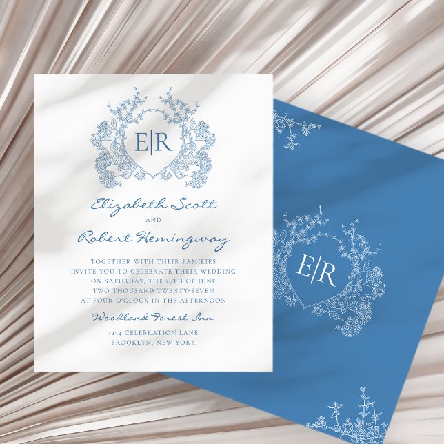 BUDGET French Blue Floral Crest Monogram Wedding (Creator Uploaded)