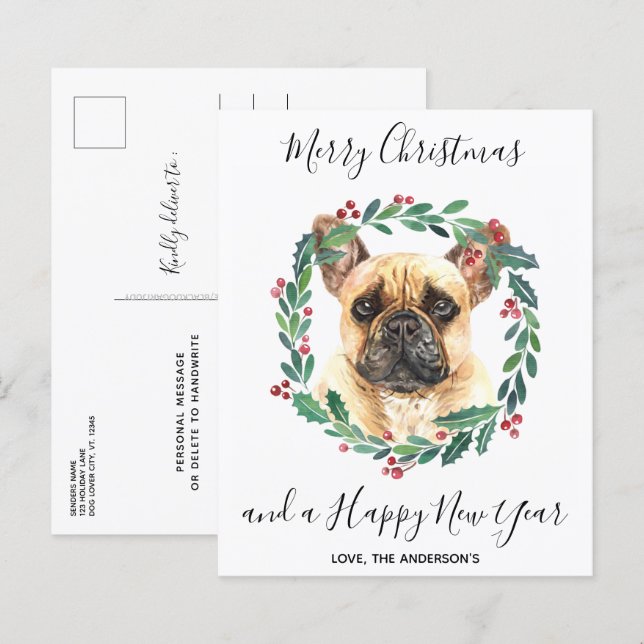 Budget French Bulldog Dog Merry Christmas Postcard (Front/Back)
